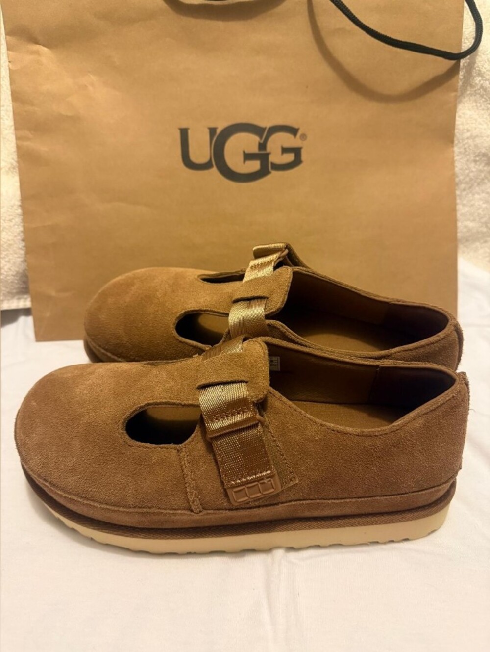 UGG Women Chestnut Suede T-Strap Slip-On Shoes